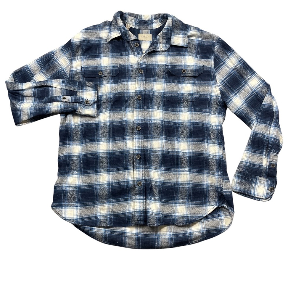 Jachs XL Heavy Weight Flannel‎ Jacket Shirt Blue Plaid 100% Cotton